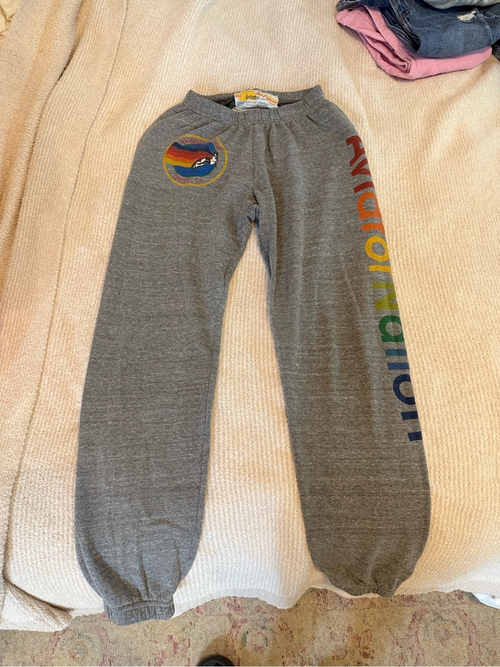 Gray Sweatpants with Rainbow Logo